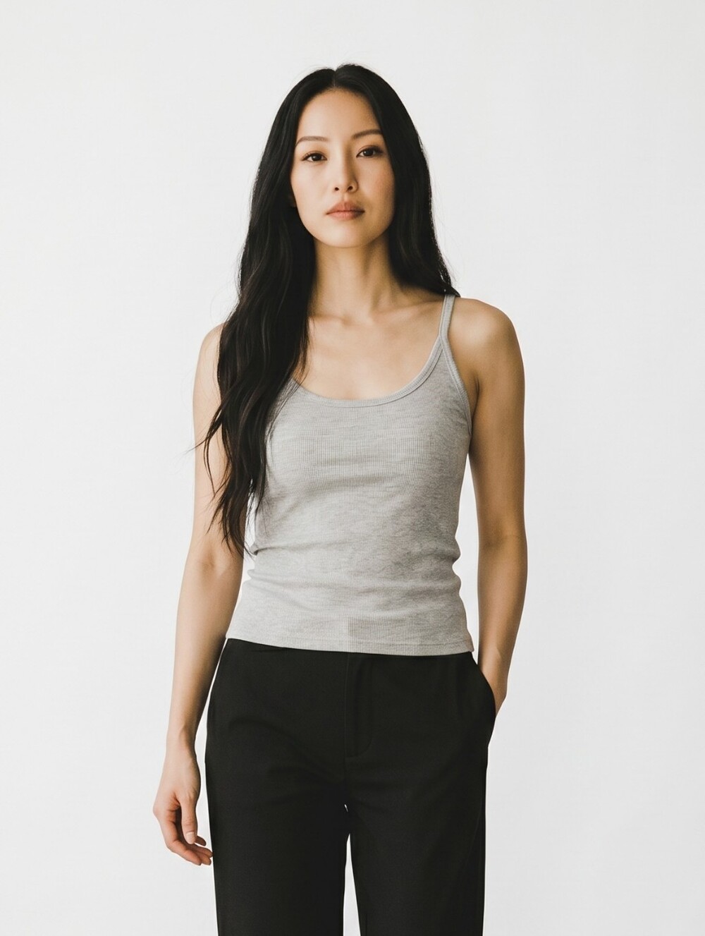 WEWOREWHAT Ribbed Knit Top in Light Heather Gray